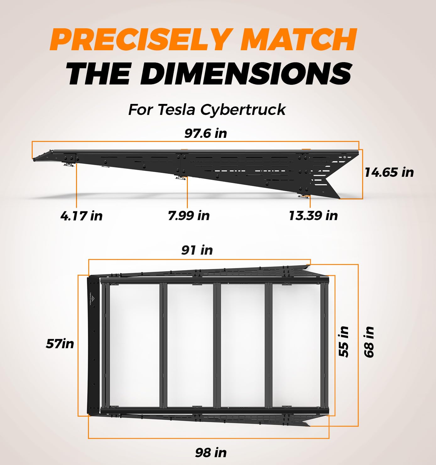 TERRATRECK Mid Version Cargo Racks Roof With Crossbar for Tesla Cybertruck 2023 & Up