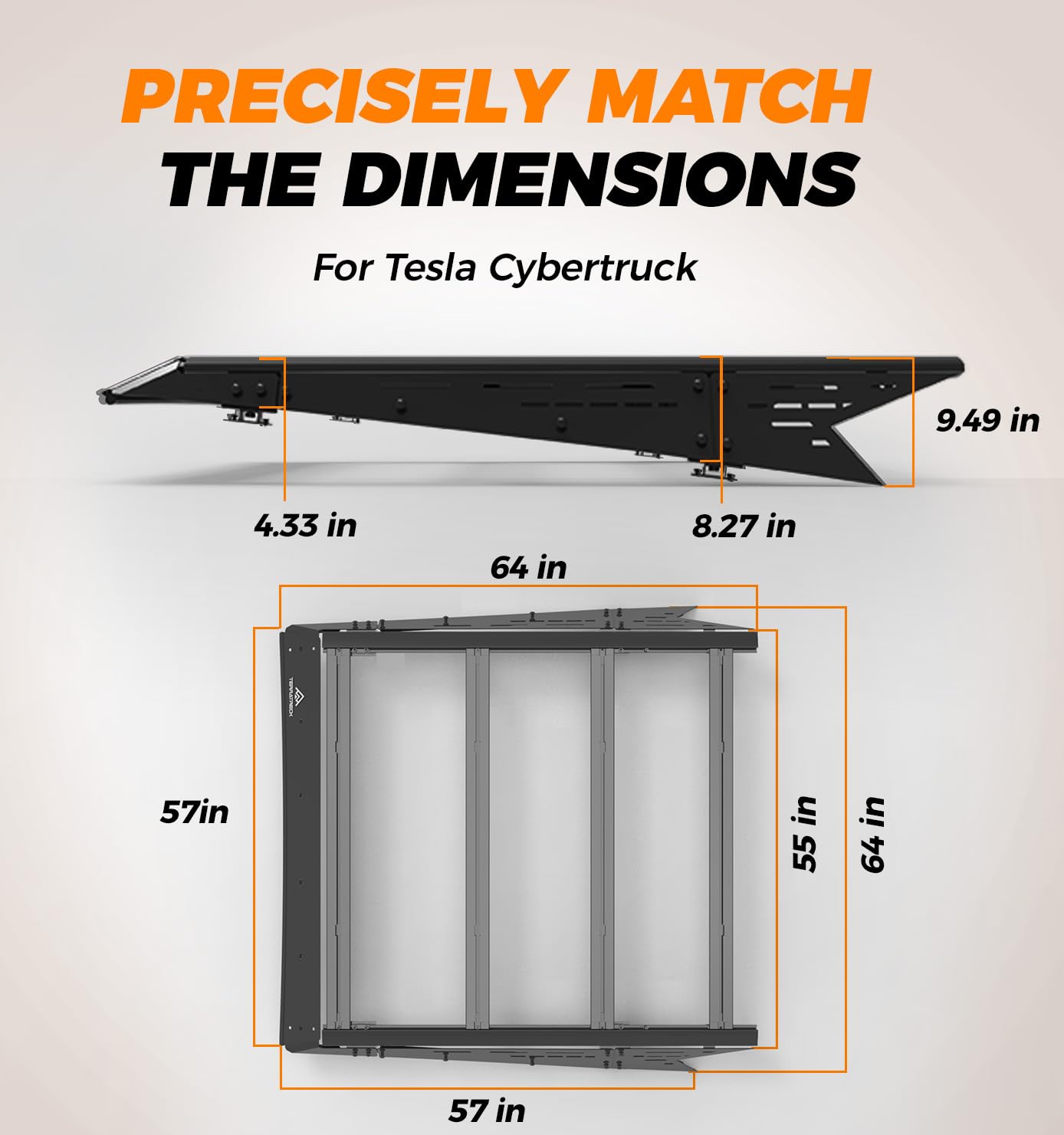TERRATRECK Short Version Cargo Racks Roof With Crossbar for Tesla Cybertruck 2023 & Up