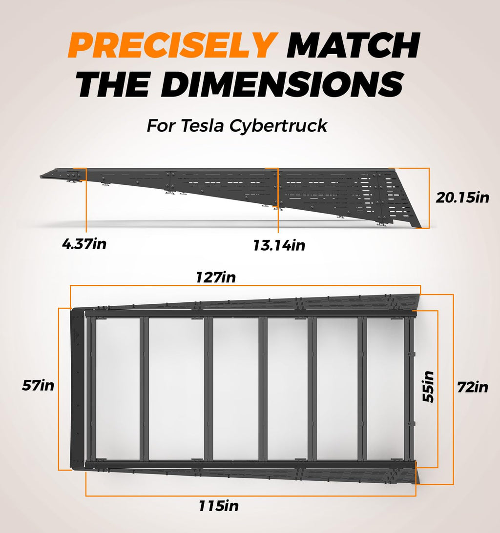 TERRATRECK Long Version Cargo Racks Roof With Crossbar for Tesla Cybertruck 2023 & Up